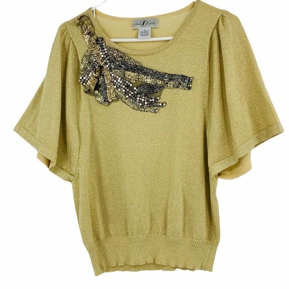 Womans Top Gold Metalic 9680 Sz Medium Short Bell - Picture 1 of 8